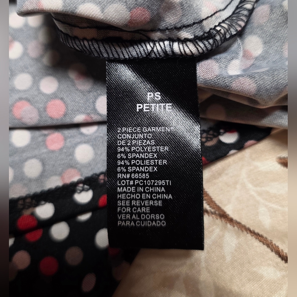 Perceptions Petite Small Sleeveless Fit & Flare Dress Black Multicolor Polka Dot - Picture 7 of 8